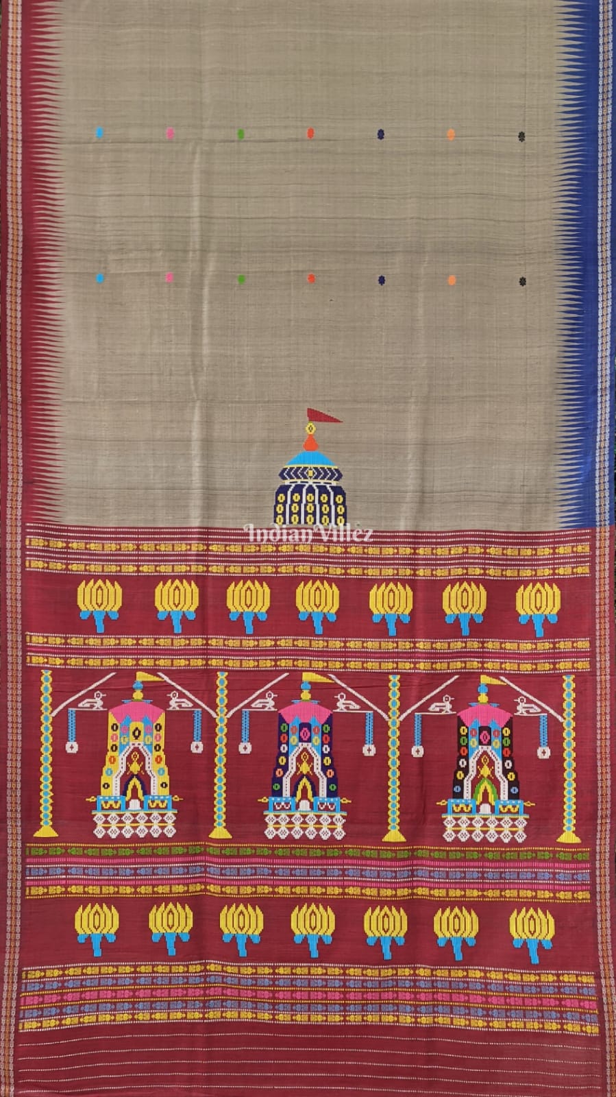 Exclusive Grey Flower Motif Gopalpur Tussar Silk Saree with Temple Anchal