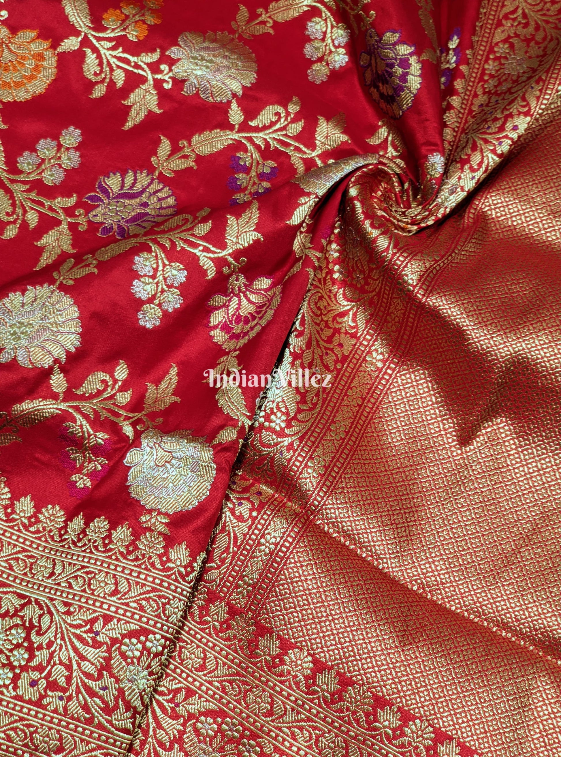 Red Designer Katan Meenakari Banarasi Saree