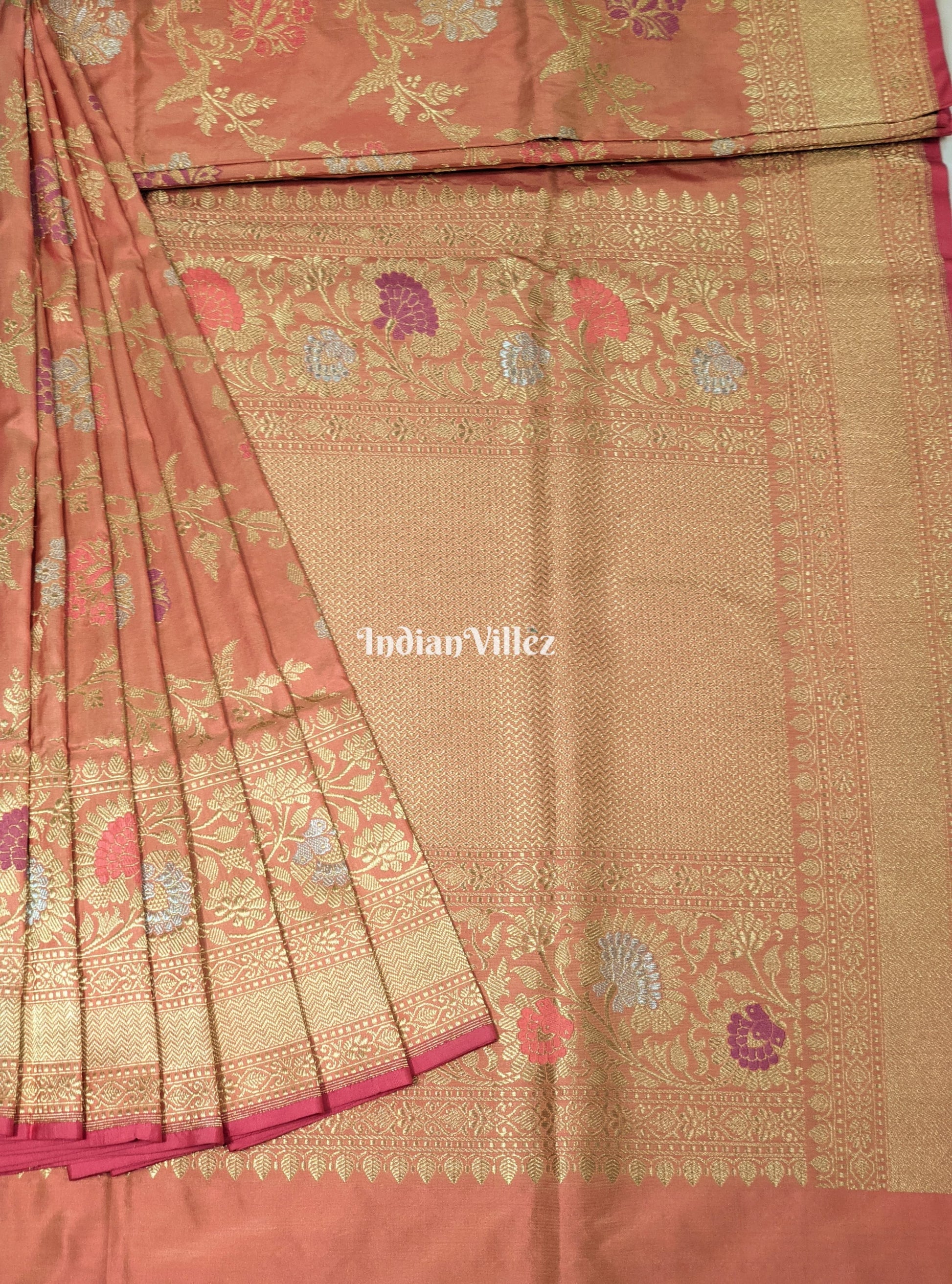 Peach Floral Designer Meenakari Banarasi Saree