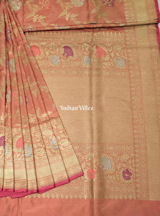 Peach Floral Designer Meenakari Banarasi Saree