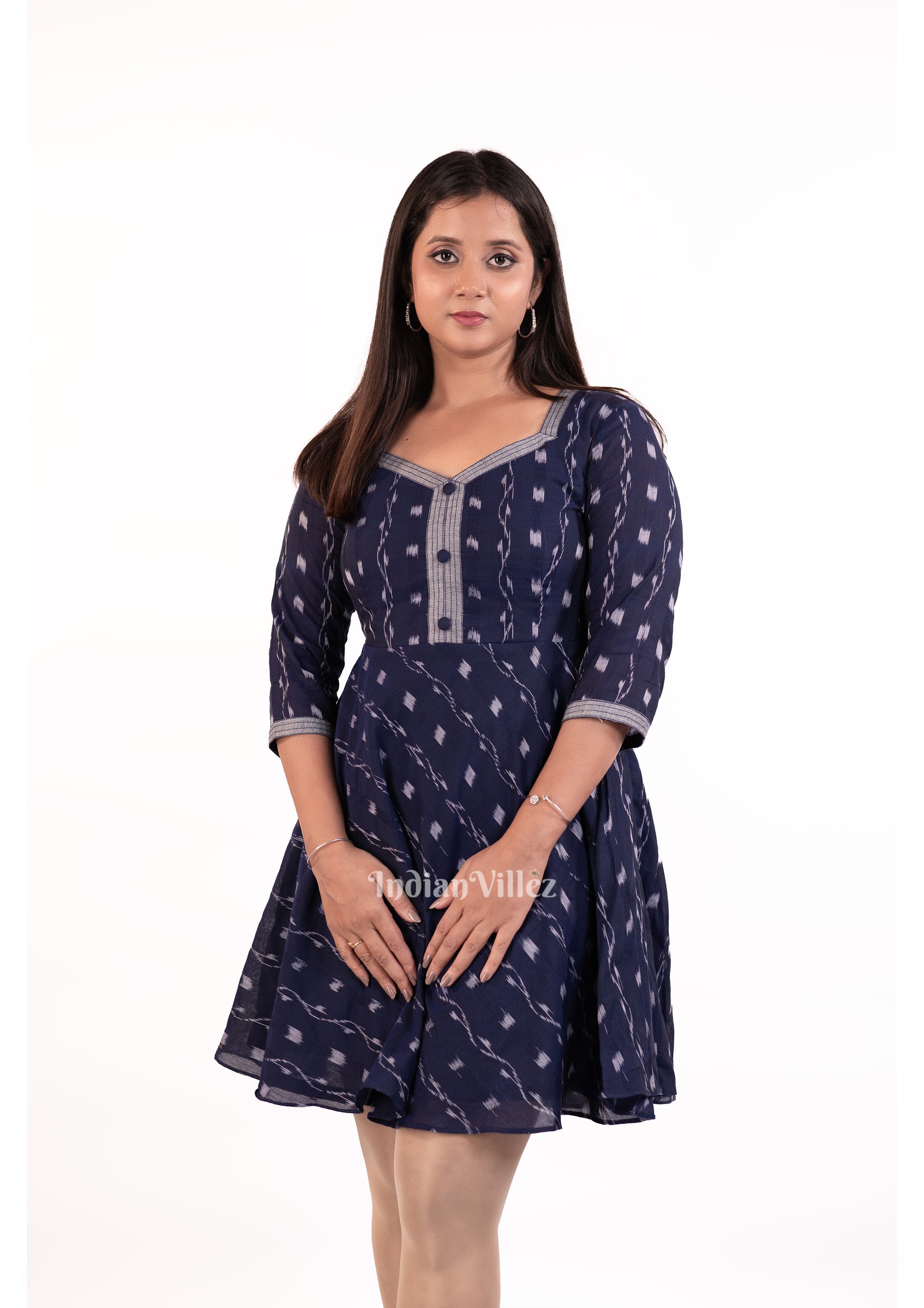 Navy Blue Sambalpuri Odisha Ikat Designer  Midi Frock for Women