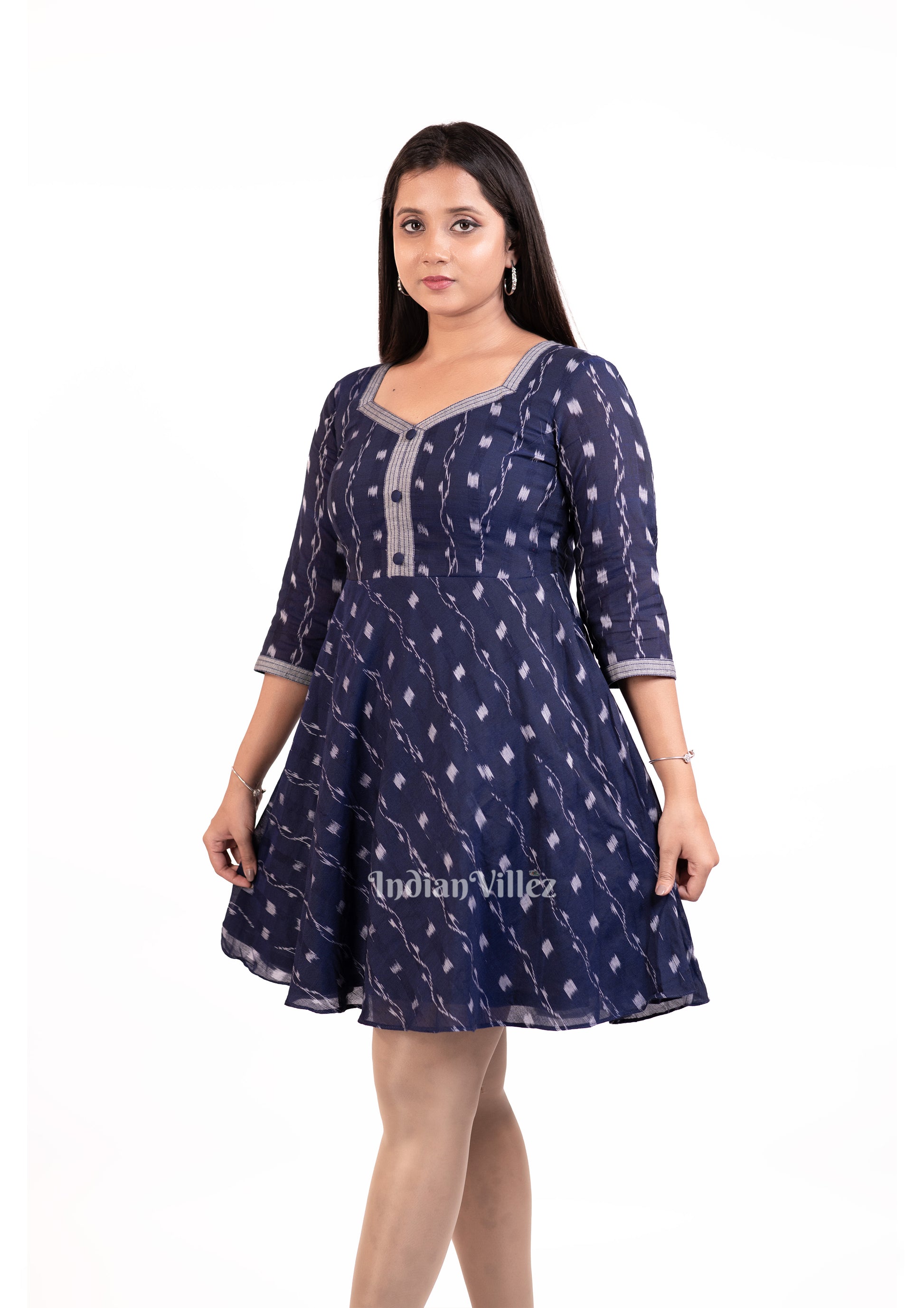 Navy Blue Sambalpuri Odisha Ikat Designer  Midi Frock for Women