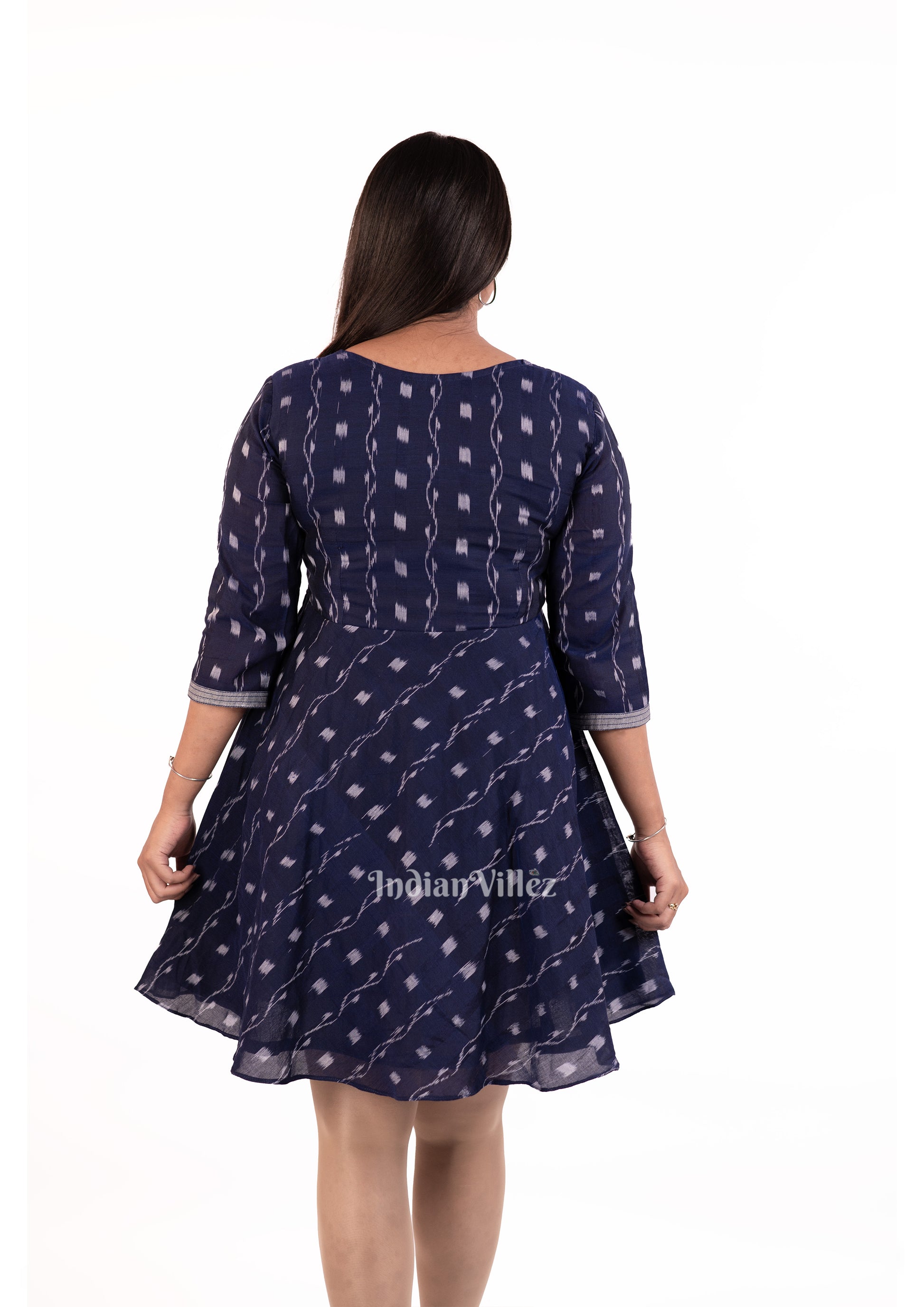 Navy Blue Sambalpuri Odisha Ikat Designer  Midi Frocks for Women