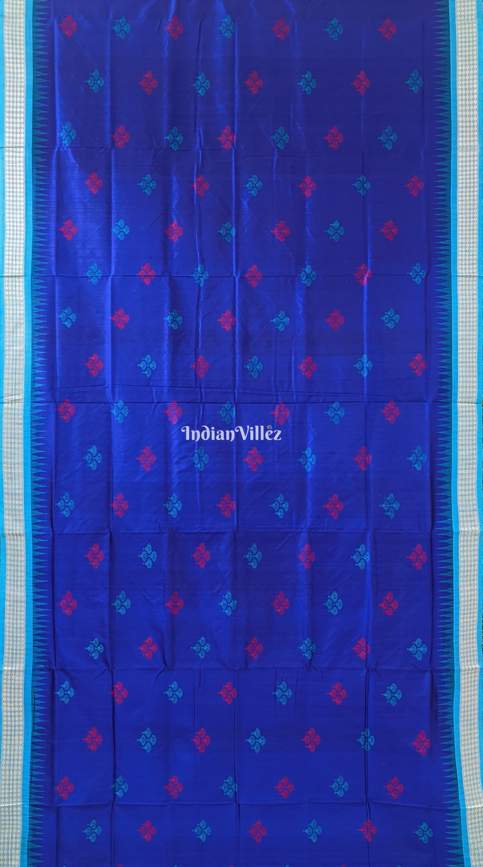 Blue & Copper Sulphate Mushroom Sambalpuri Bomkai Silk Saree