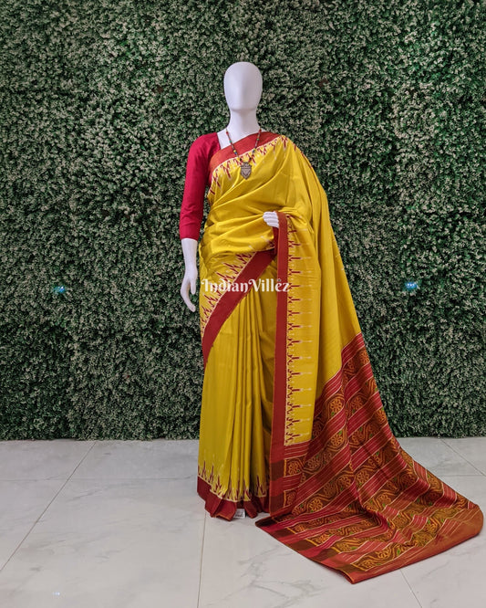 Lemon Yellow Odisha Ikat Designer Contemporary Silk Saree