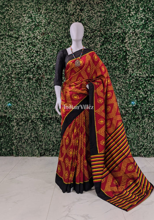 Red Yellow Contemporary Odisha Ikat Tarabali Silk Saree