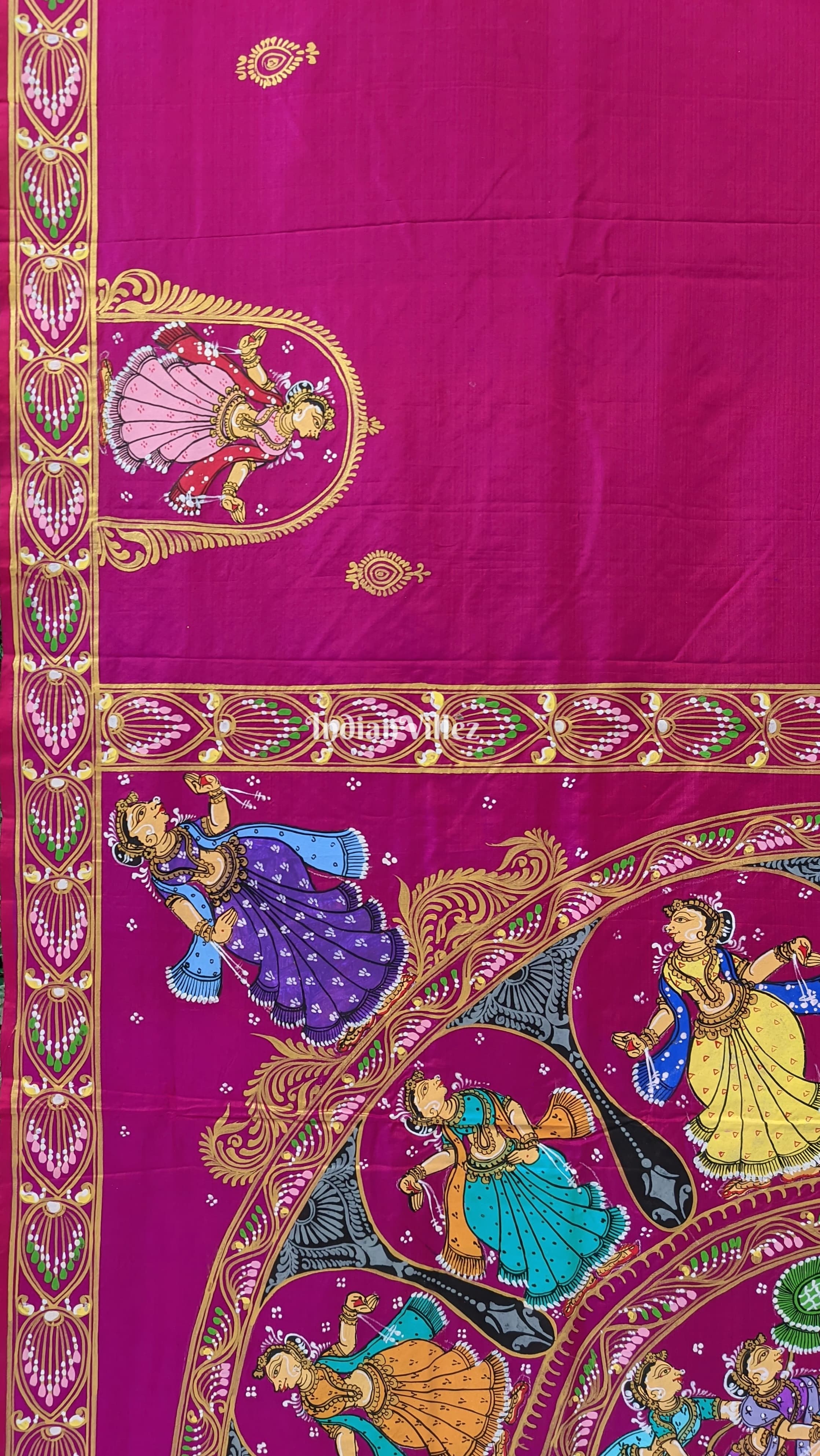 Magenta Nartaki Chandua Theme Pattachitra Silk Saree