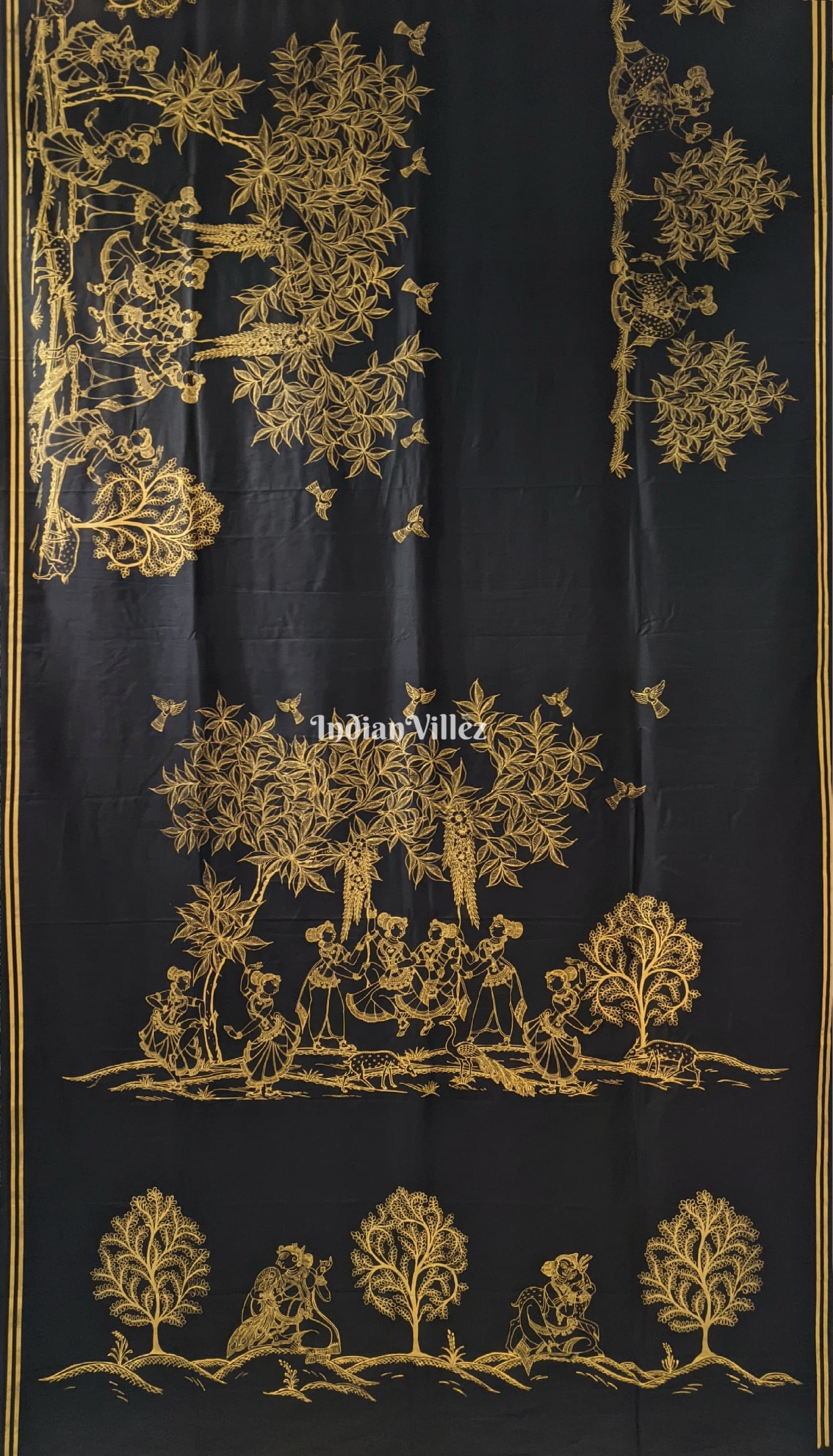 Black Single Line Pattachitra Saree