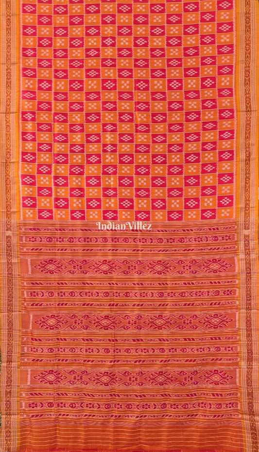 Orange Red Body Pasapali Odisha Ikat Khandua Silk Saree