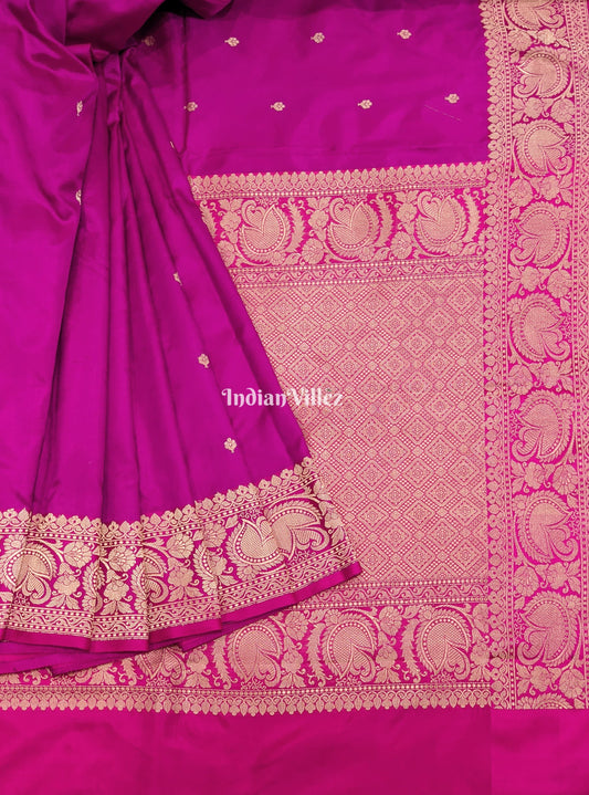 Purple Flower Motif Pure Banarasi Katan Silk Saree