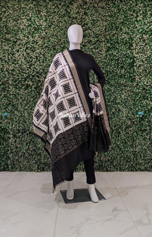 Black & White Aswhin Theme Pure Sambalpuri Silk Dupatta