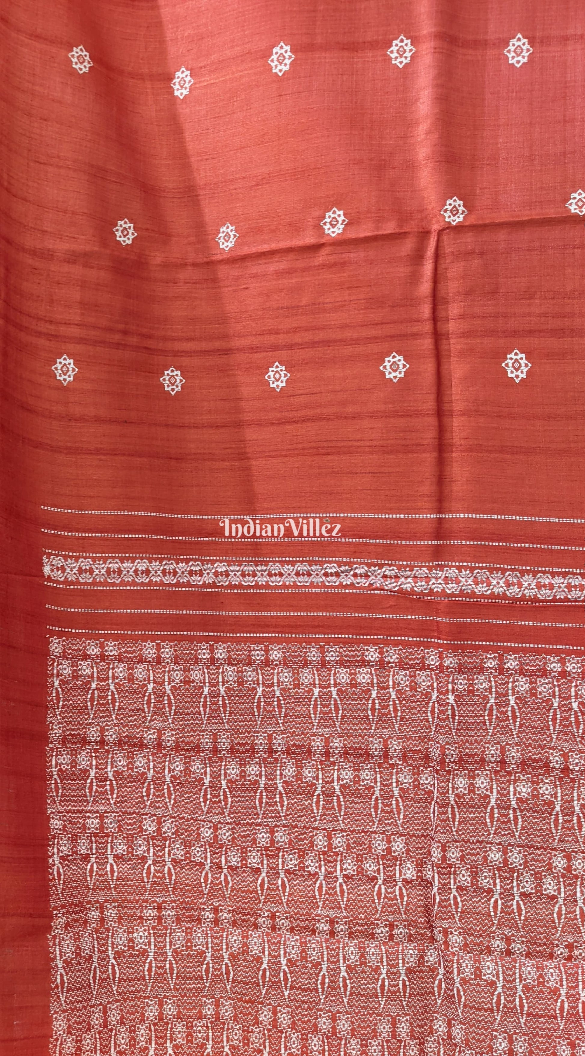 Rust Tribal Theme Gopalpur Tussar Silk Saree