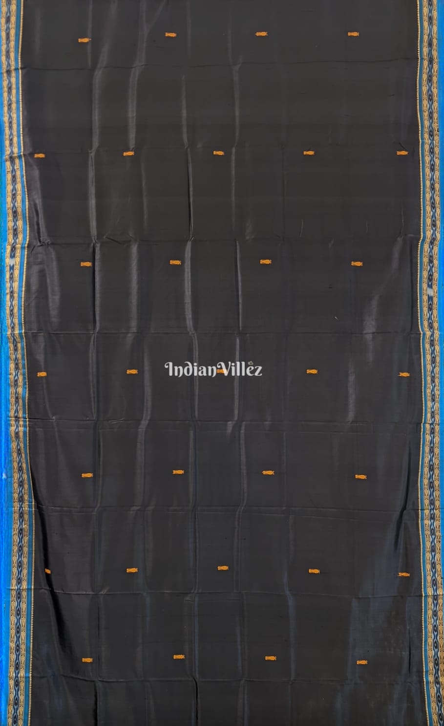 Black Fish Motif Odisha Ikat Bomkai Silk Saree