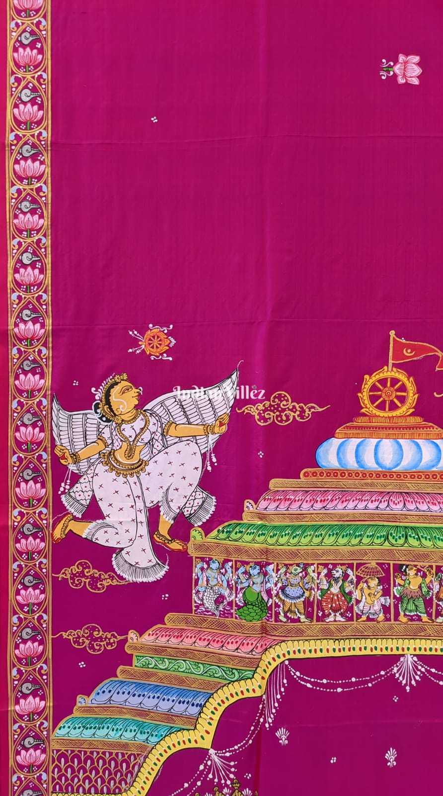 Rani Color Shree Jagannath Pattachitra Silk Saree