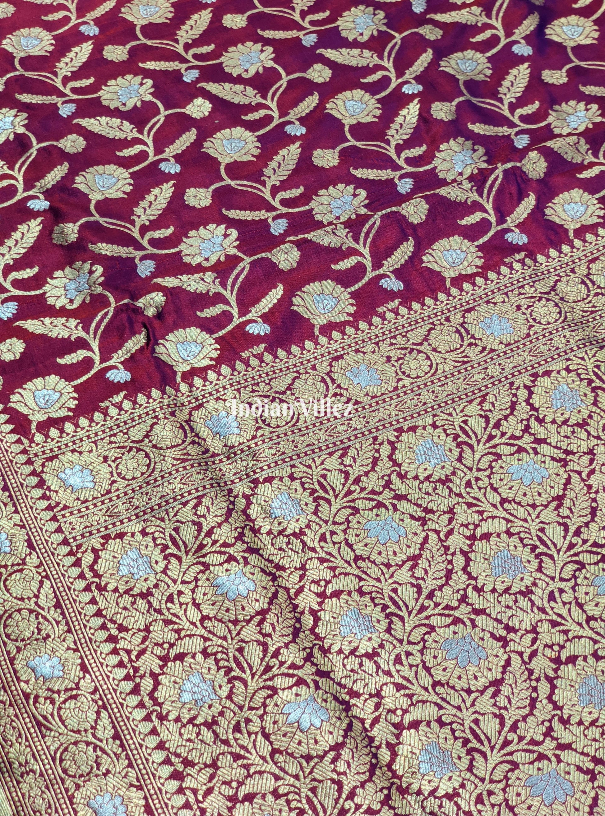 Purple Designer Banarasi Katan Silk Saree with Golden & Silver Work