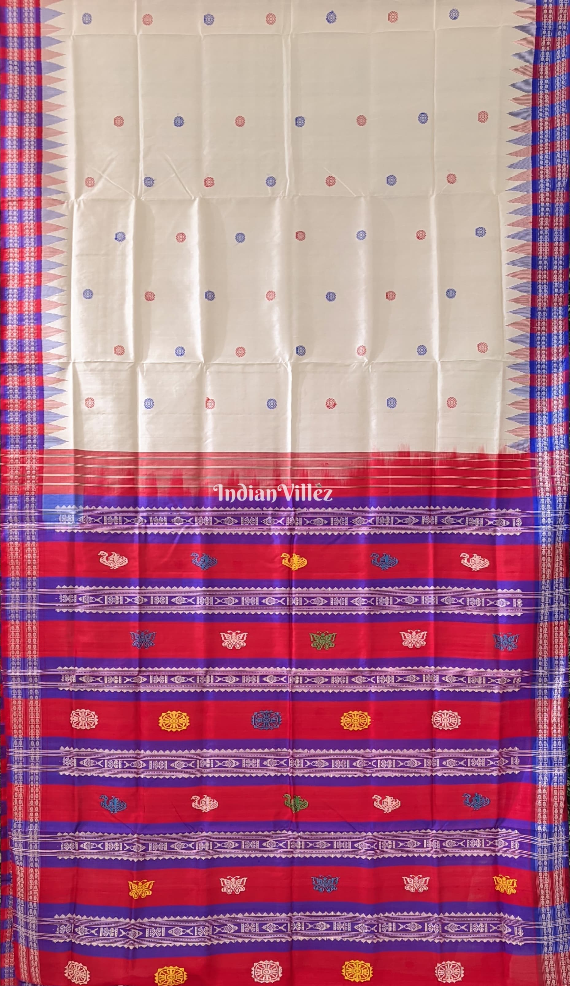 Off-White Odisha Handloom Berhampuri Double Pallu Silk Saree