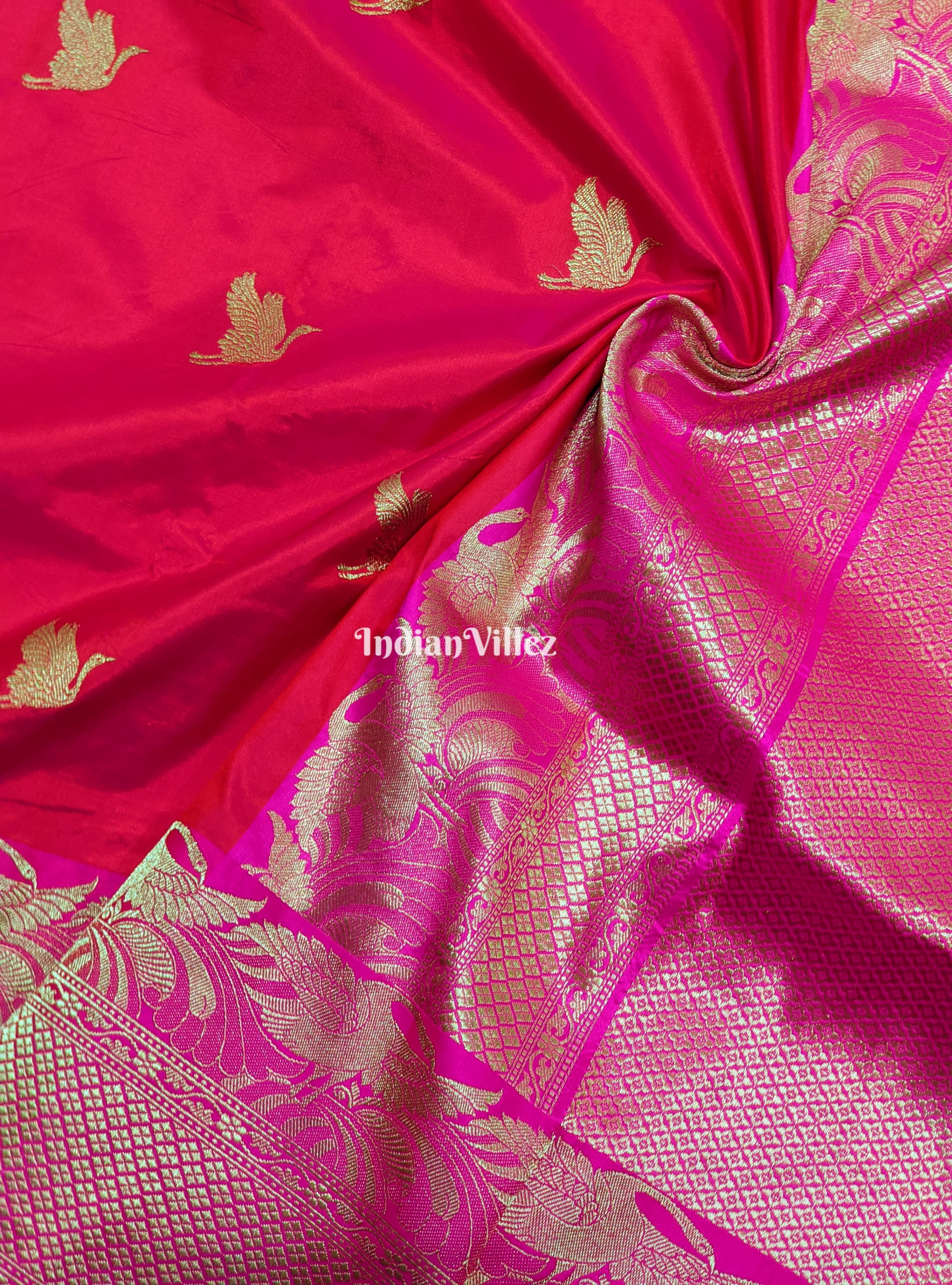 Rani Pink Handwoven Banarasi Katan Silk Saree