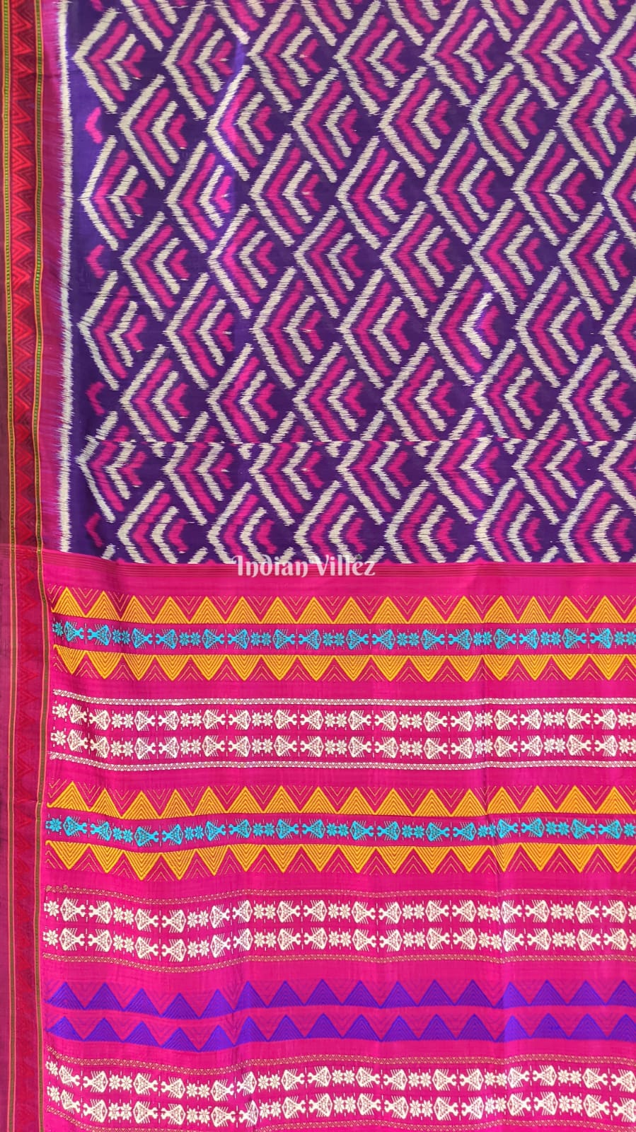 Multicolor Contemporary Odisha Ikat Silk Saree with Dongria Border