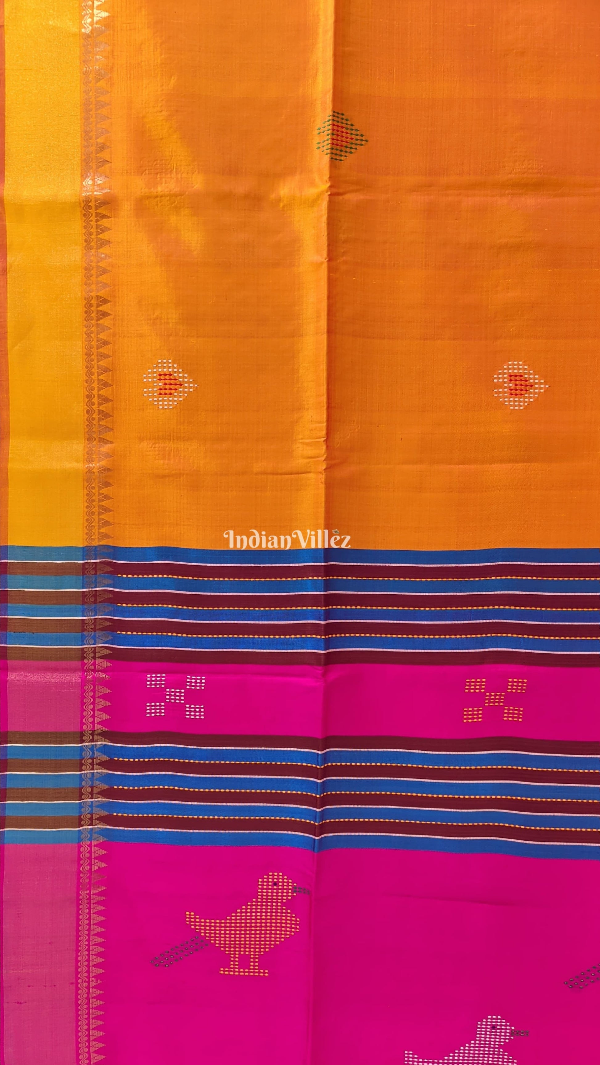 Mustard Orange Rani Handwoven Soft Silk Saree