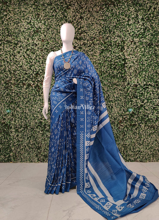 Peacock Blue Contemporary Odisha Handloom Silk Saree