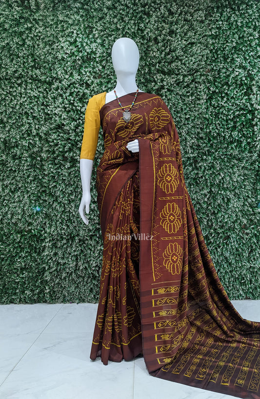 Cofee Elephant Theme Contemporary Silk Saree