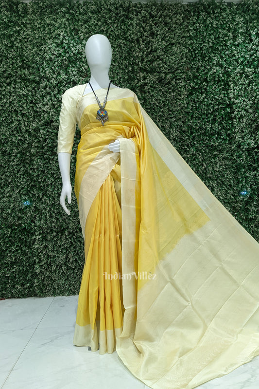 Light Yellow Pure Kanjivaram Soft Silk Saree