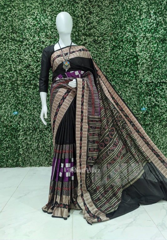 Black Pasapalli Sambalpuri Ikat Silk Saree with Bichitrapuri Border