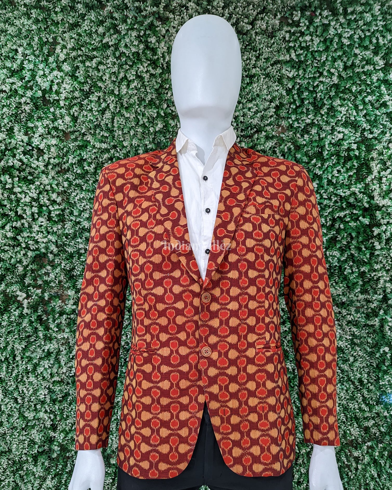 Maroon Yellow Sambalpuri Ikat Men's Designer Blazer