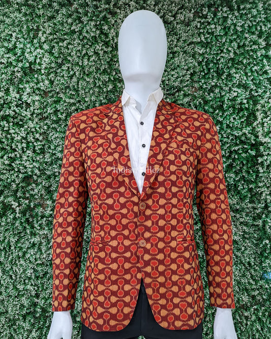 Maroon Yellow Sambalpuri Ikat Men's Designer Blazer