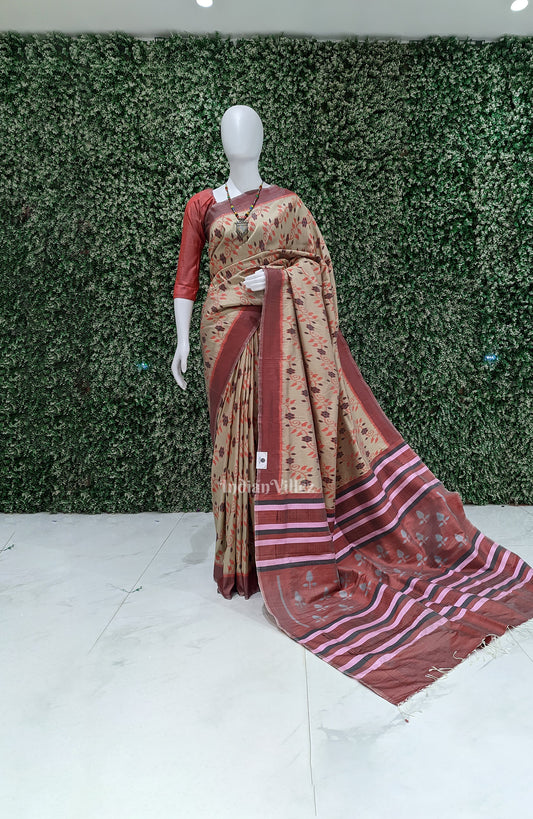 Varnish Red Dali Theme Odisha Ikat Contemporary Silk Saree