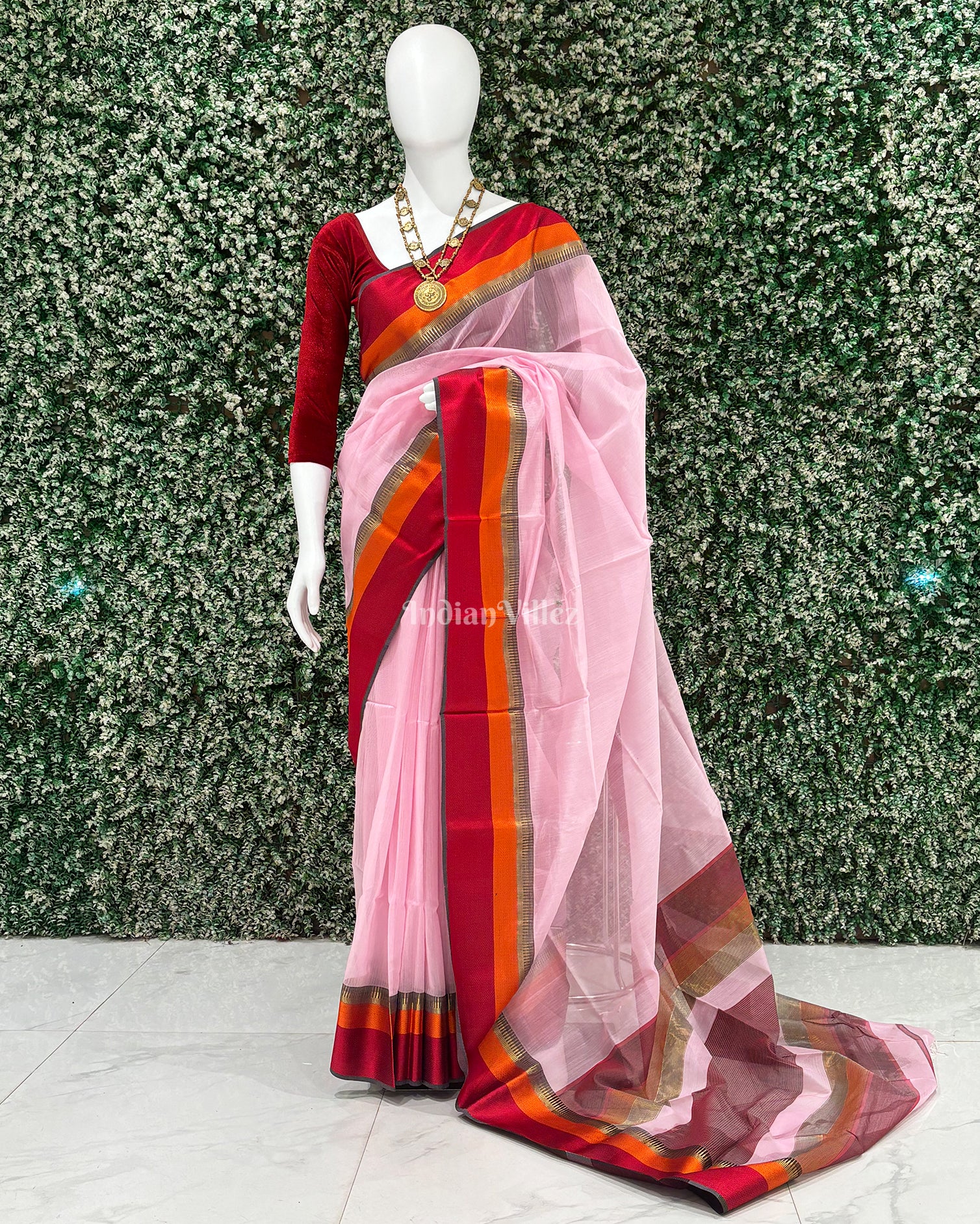 Light Pink Maheshwari Handloom Cotton*Silk Saree