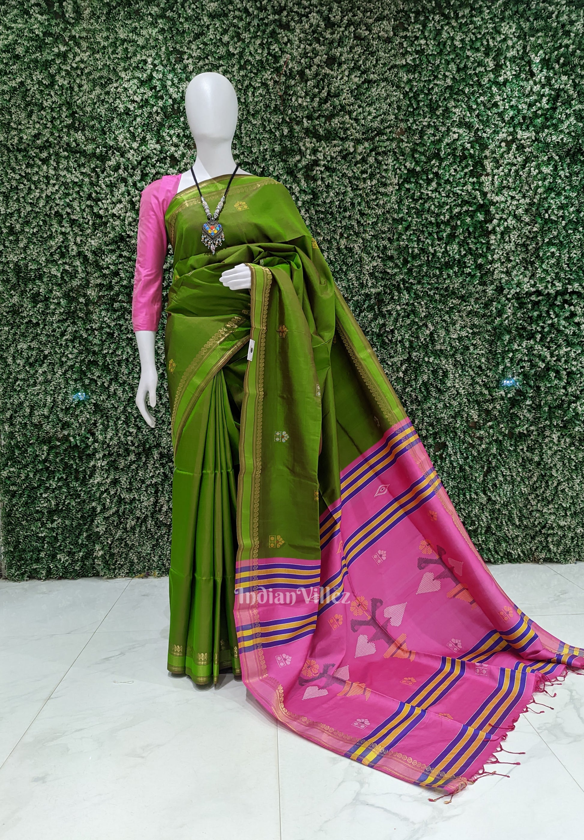 Green With Pink Dual Tone Pure South Soft Silk Saree