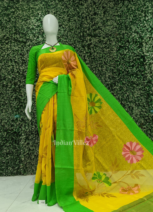 Yellow Designer Ravi Verma Painting Tissue Banarasi Silk Saree