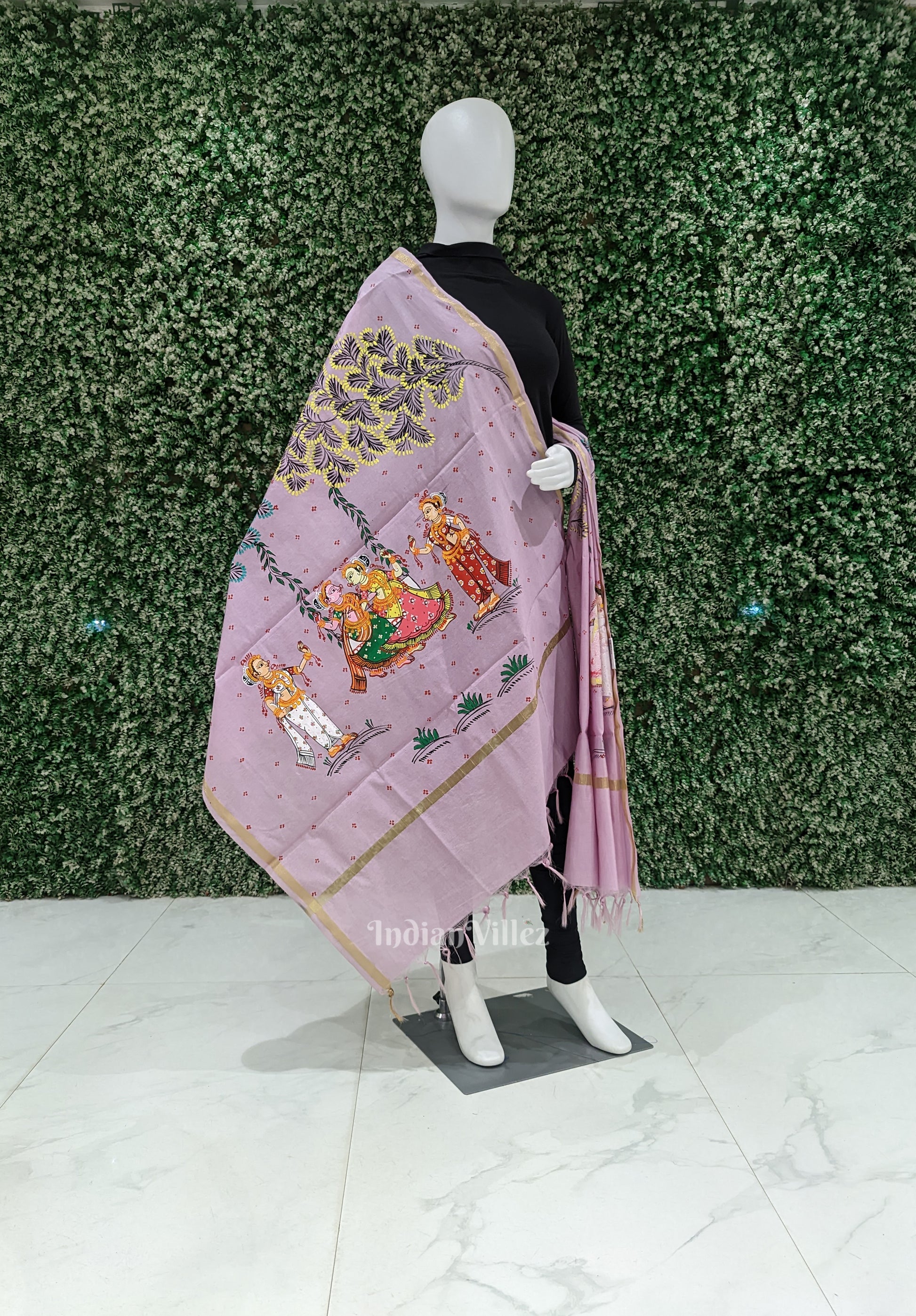 Lavender Rajo Theme Patachitra Chanderi Dupatta