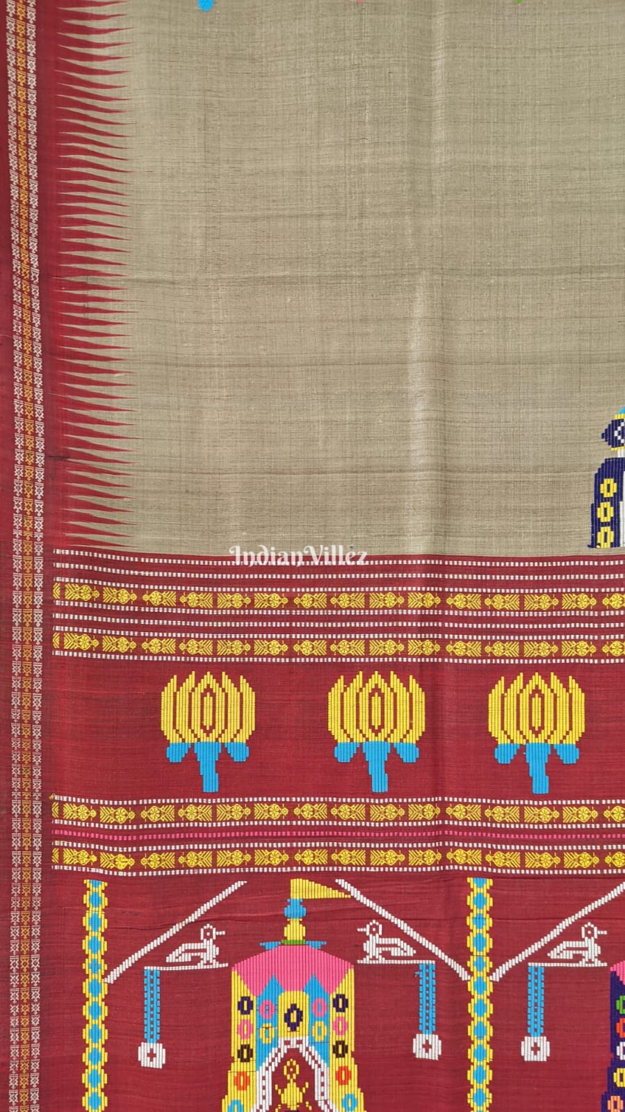 Exclusive Grey Flower Motif Gopalpur Tussar Silk Saree with Temple Anchal