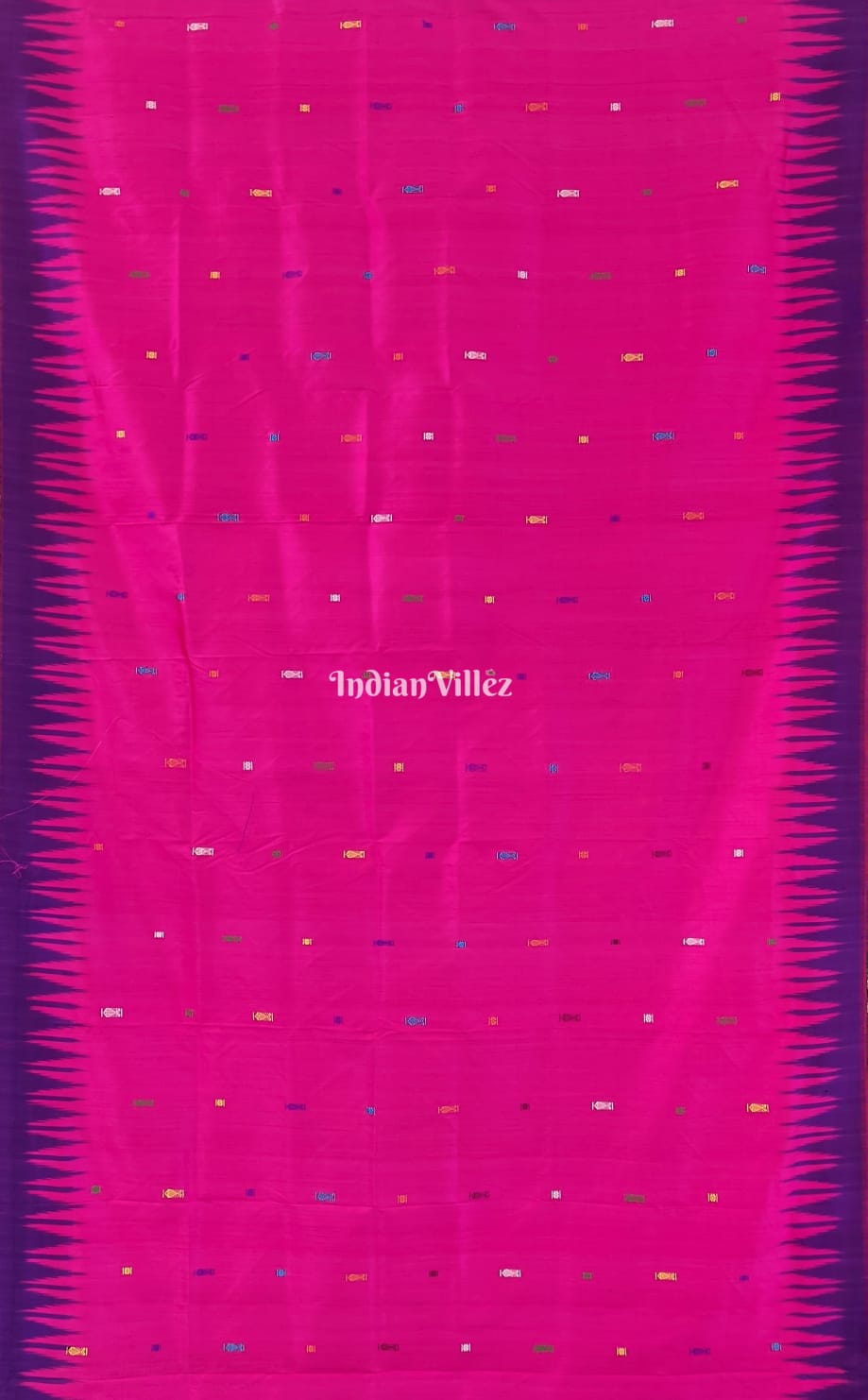 Pink Purple Fish/Flower Motif Contemporary Silk Saree