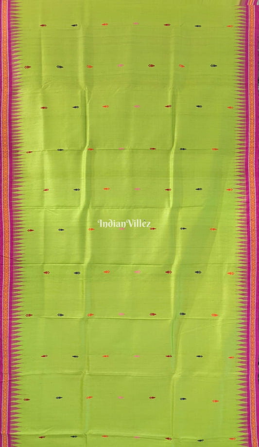 Parrot Green Pink Gopalpur Tussar Silk Saree