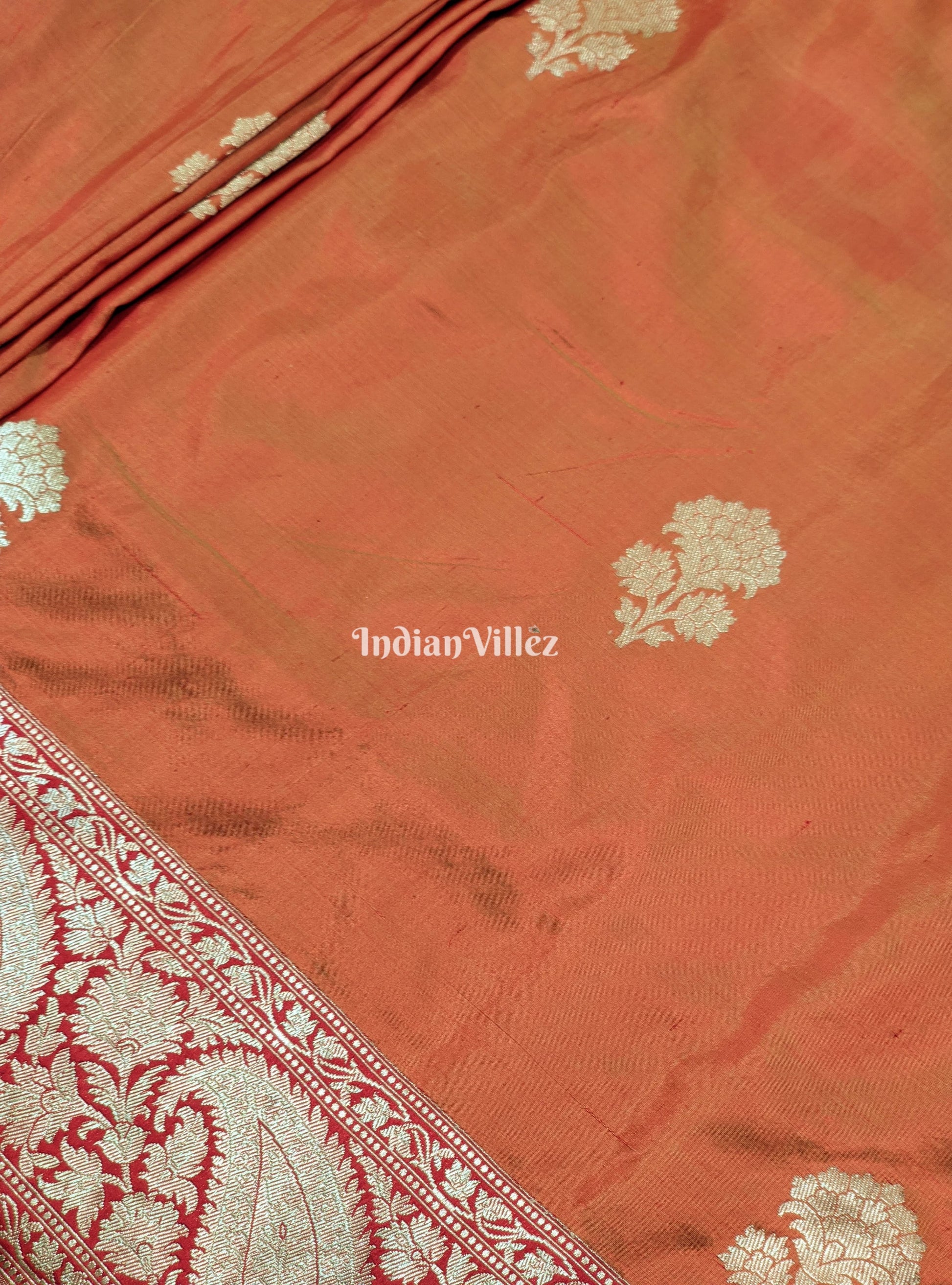 Orange Dual Tone Floral Motif Designer Banarasi Silk Saree