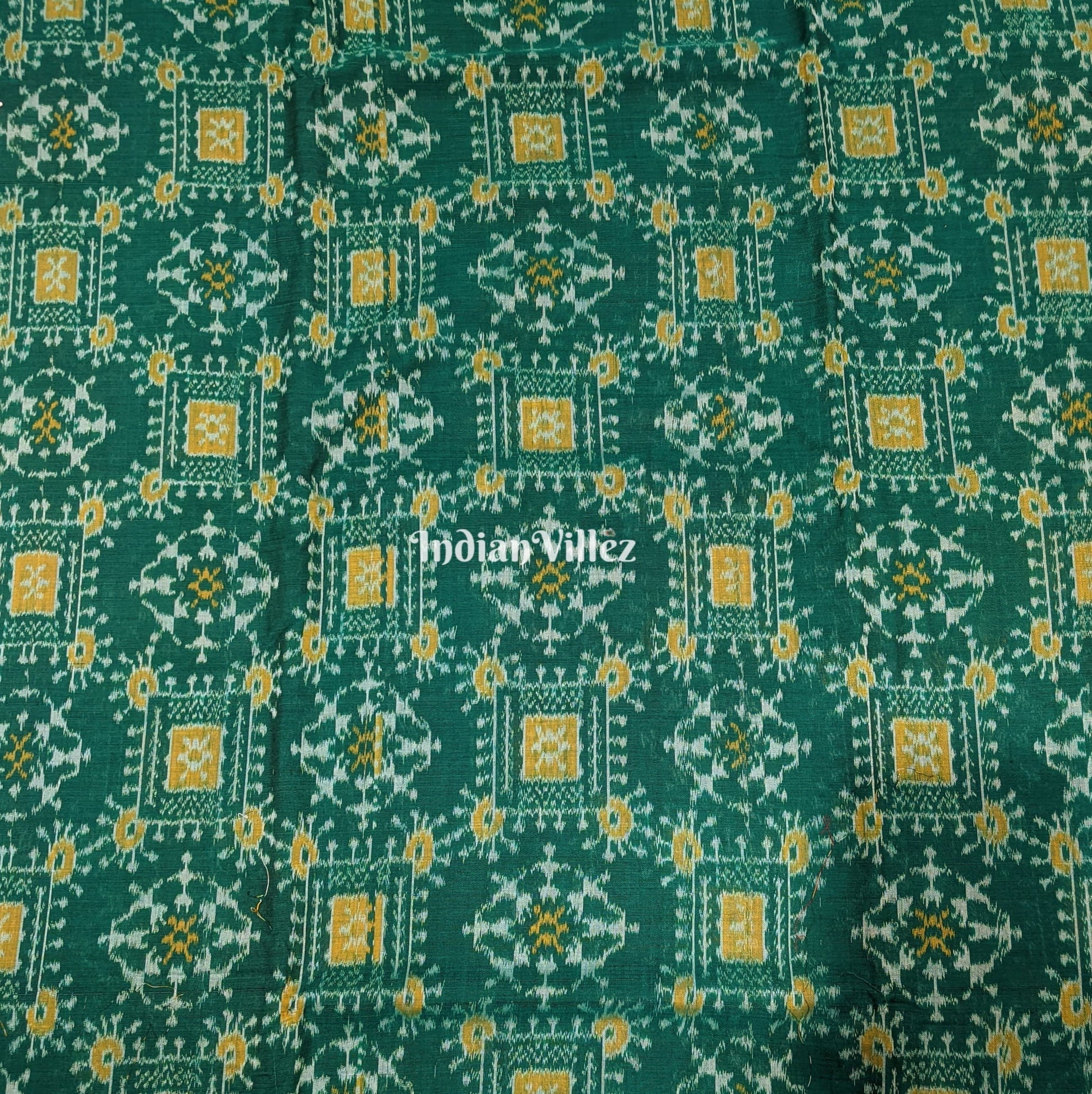 Bottle Green Tribal Jhoti Design Sambalpuri Ikat Cotton Fabric