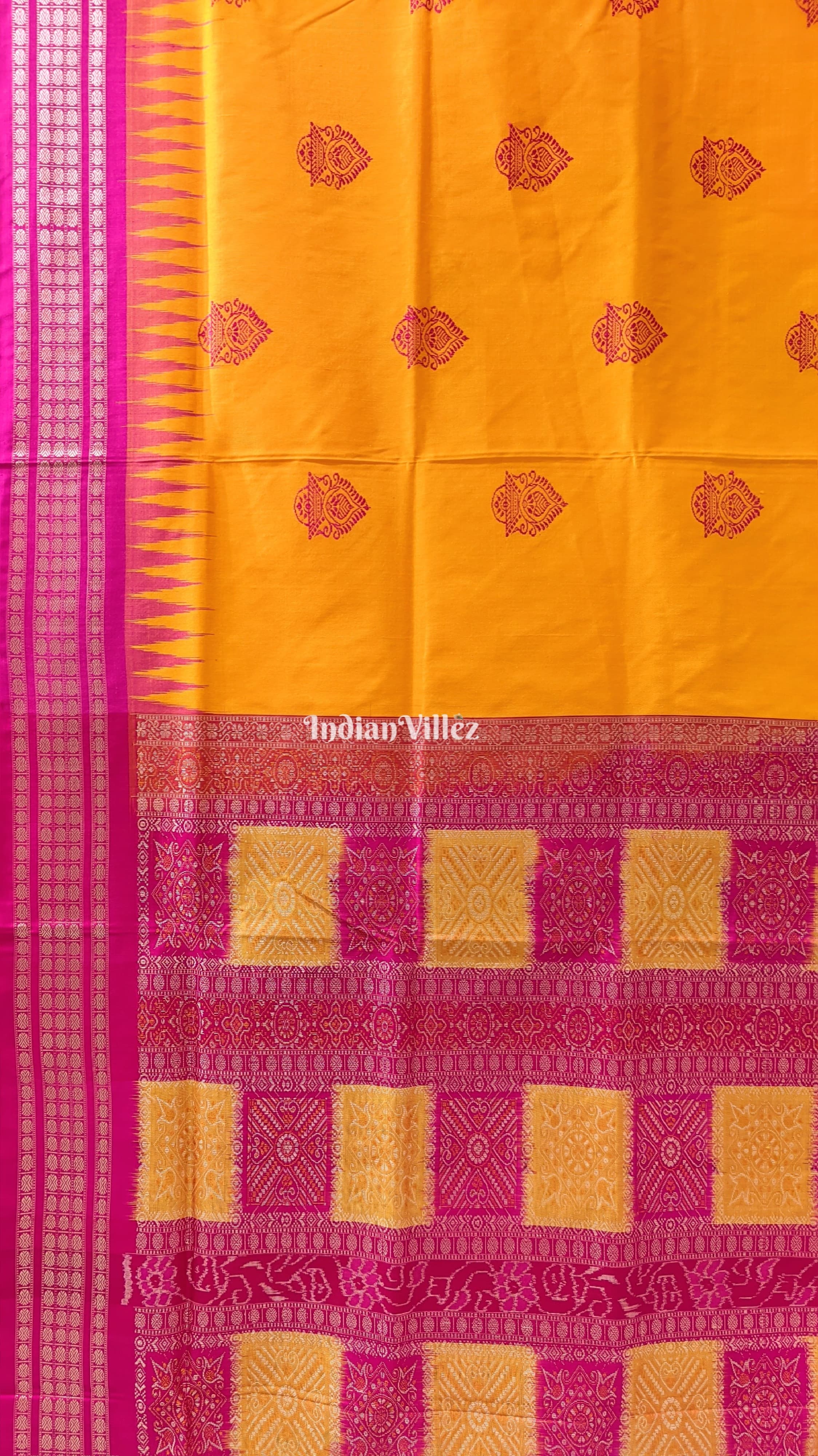 Yellow Pink Sambalpuri Bomkai Silk Saree