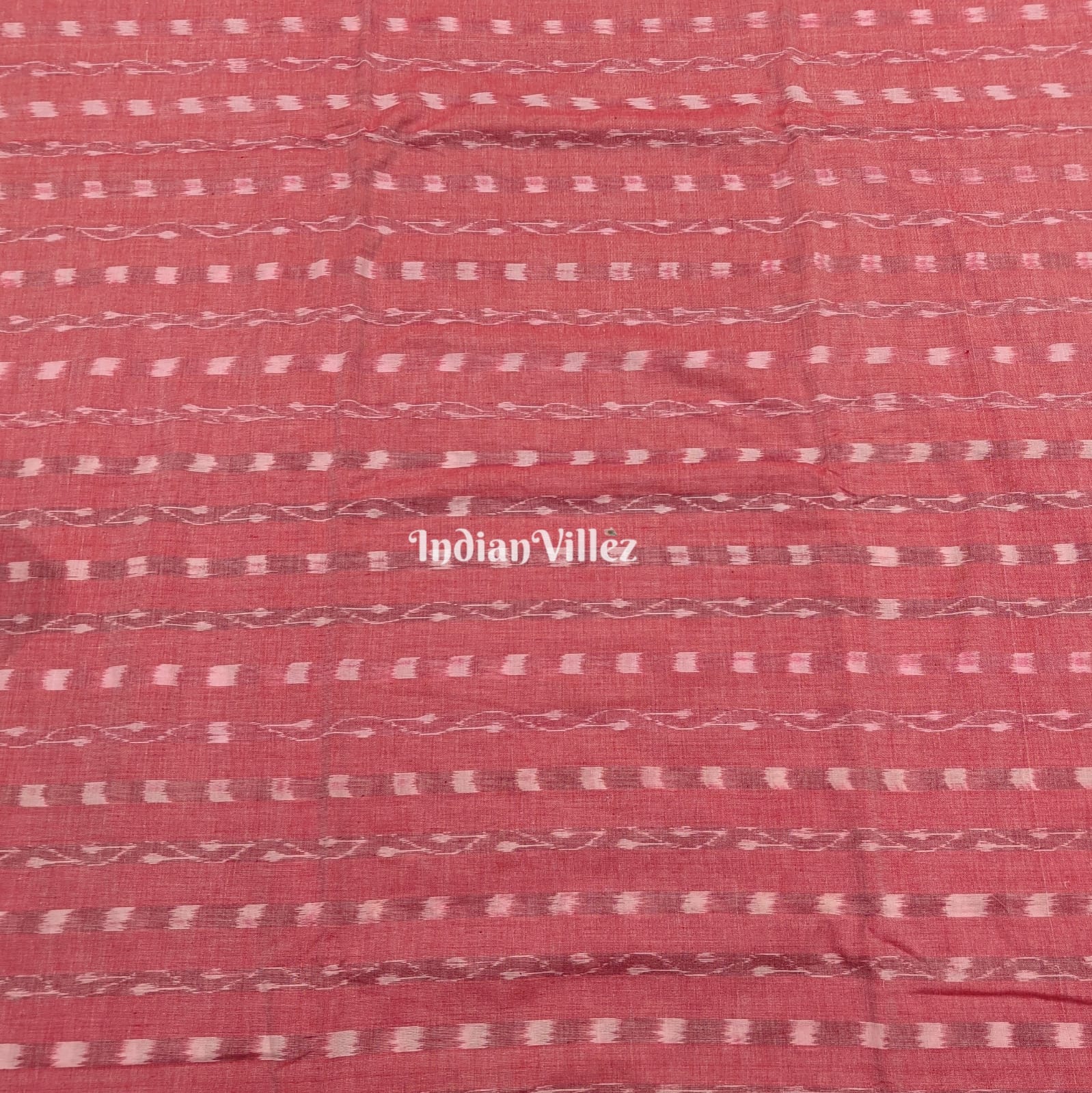 Peach Tipa Design Sambalpuri Ikat Cotton Fabric