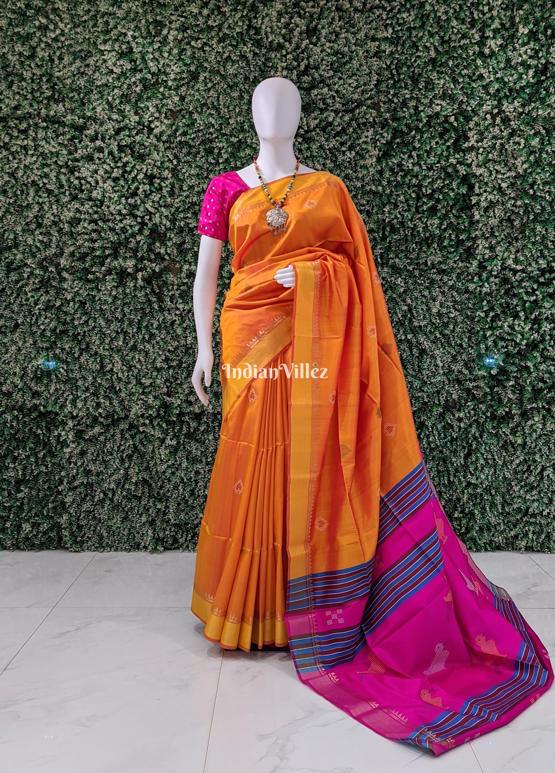 Mustard Orange Rani Handwoven Soft Silk Saree