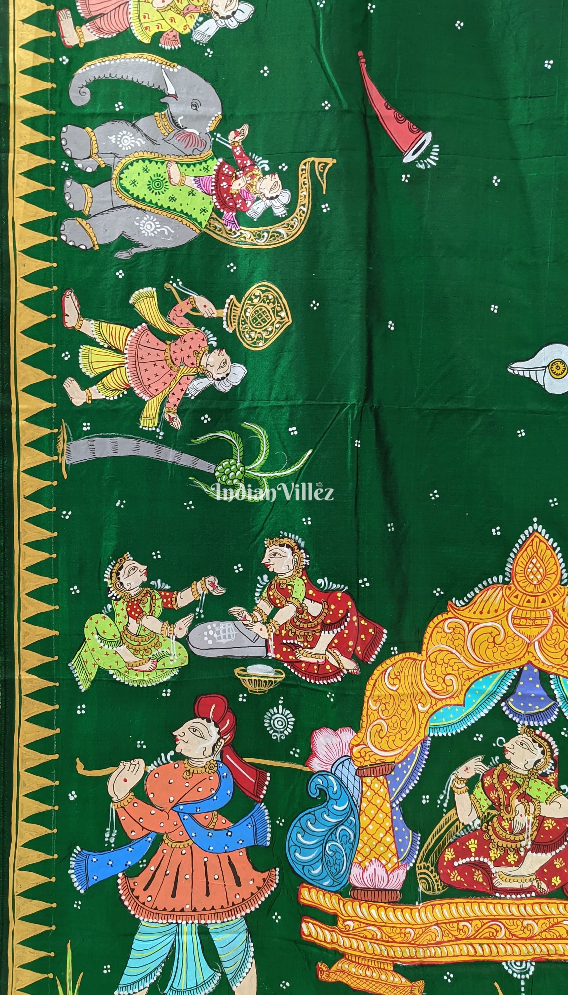 Green Doli Barat Theme Pattachitra Silk Saree