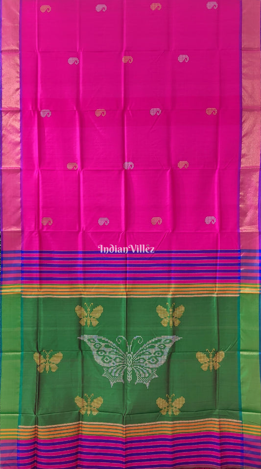 Rani with Green Handwoven Soft Silk Saree