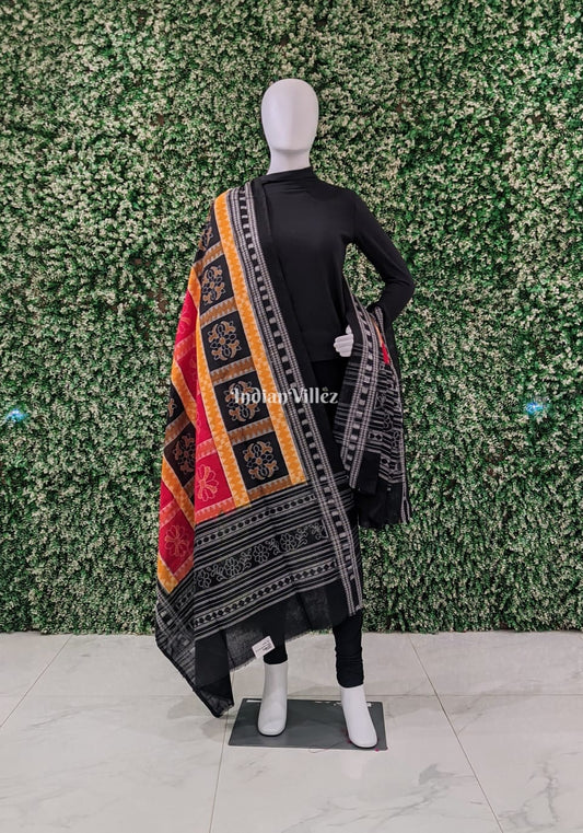 Black Yellow Odisha Ikat Cotton Dupatta