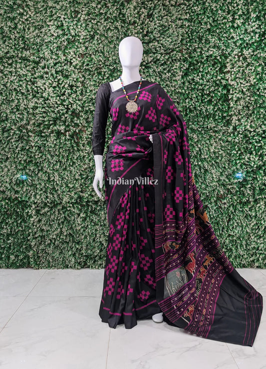 Black Pasapali Contemporary Odisha Handloom Silk Saree