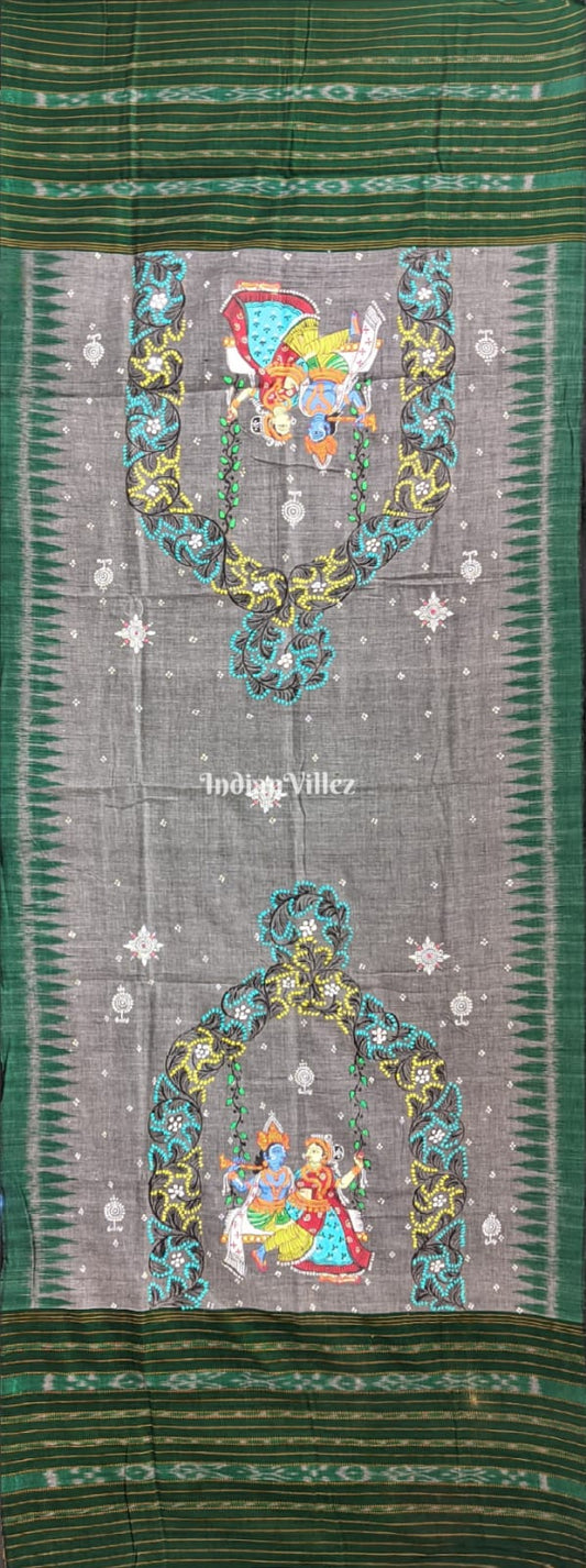 Gray Radha Krishna Cotton Pattachitra Dupatta