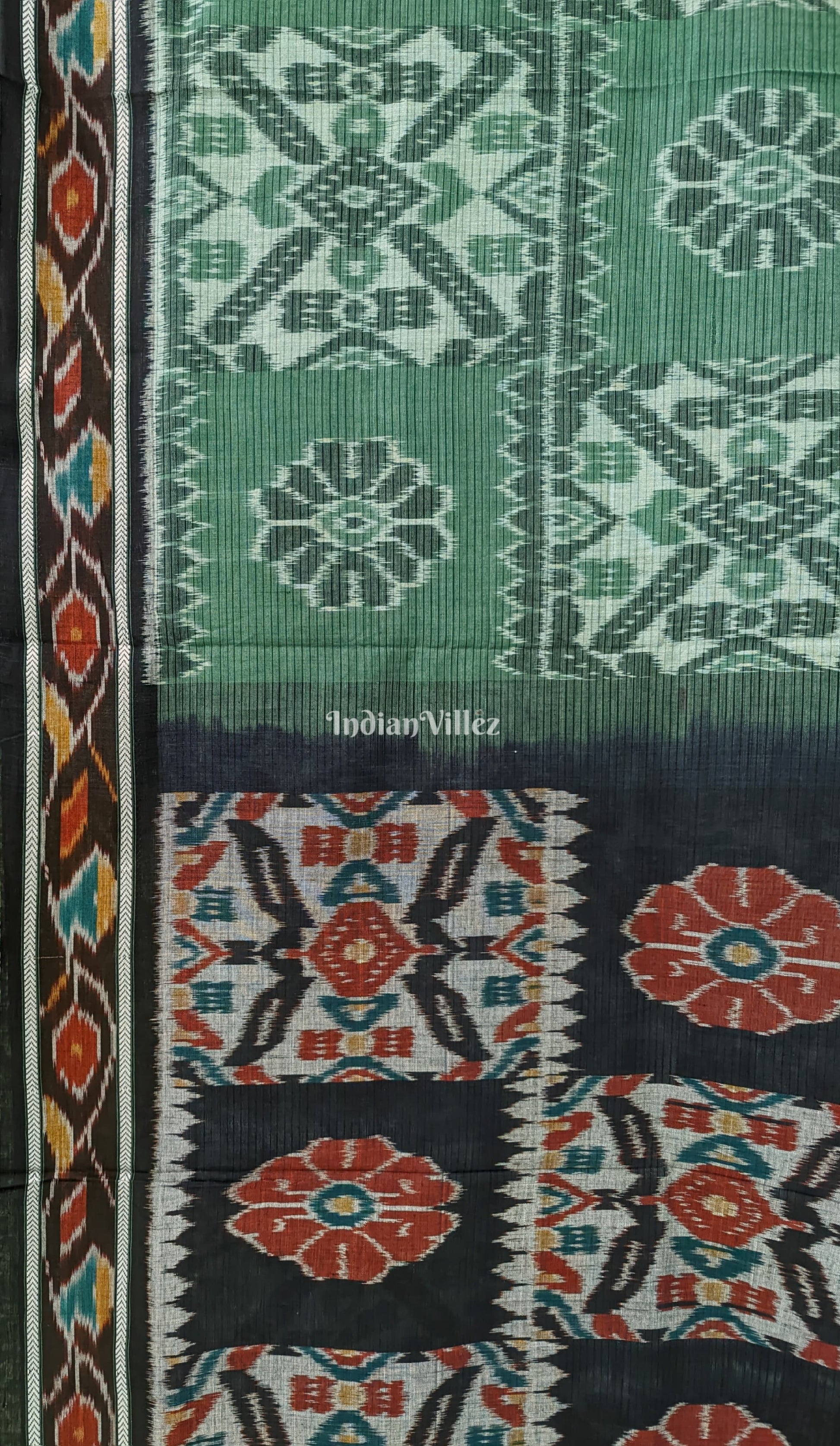 Jade Green Black Maniabandha Odisha Ikat Cotton Saree