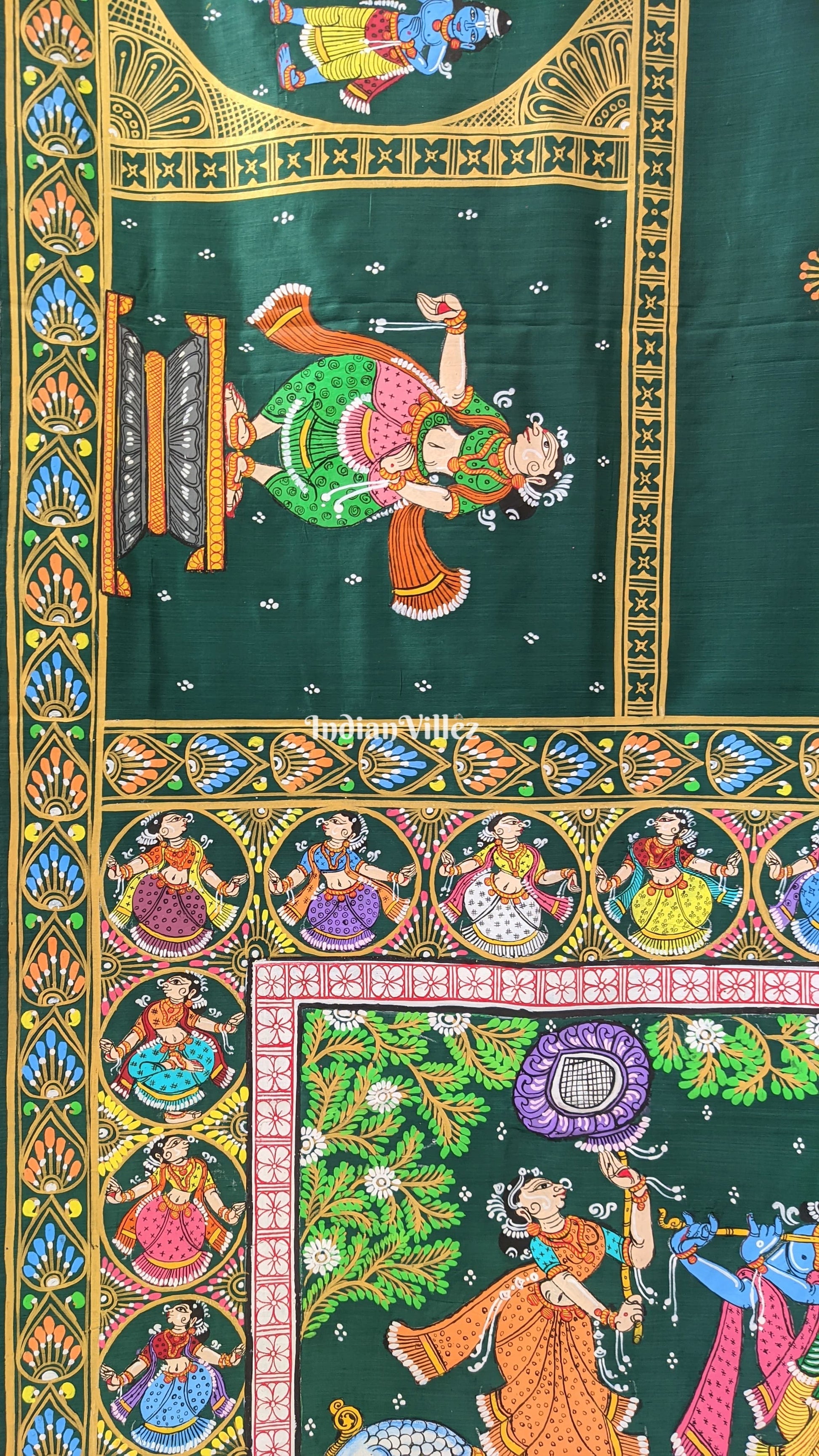 Bottle Green Boita Krishna Leela Pattachitra Silk Saree