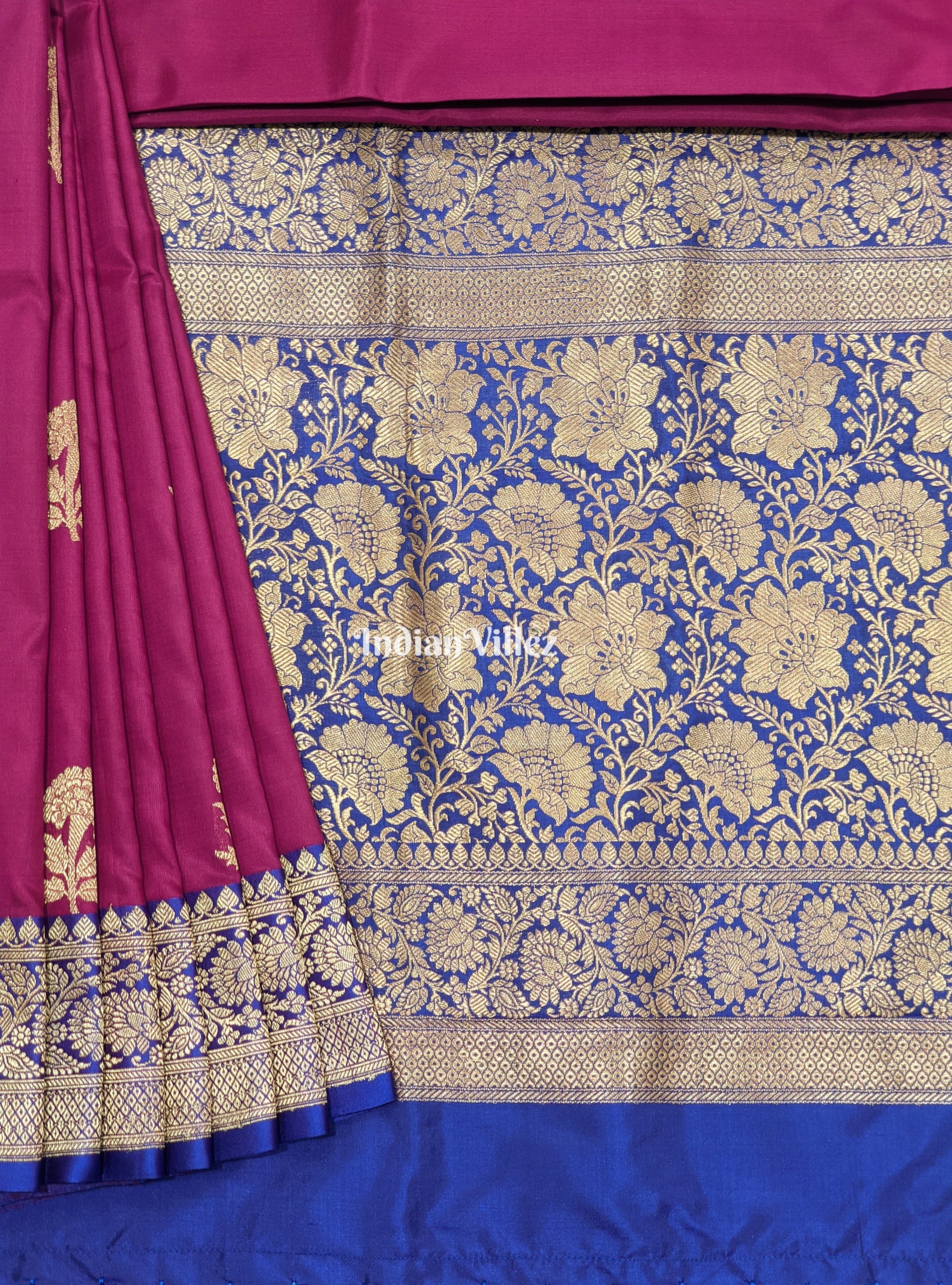 Purple Flower Motif Banarasi Katan Silk Saree